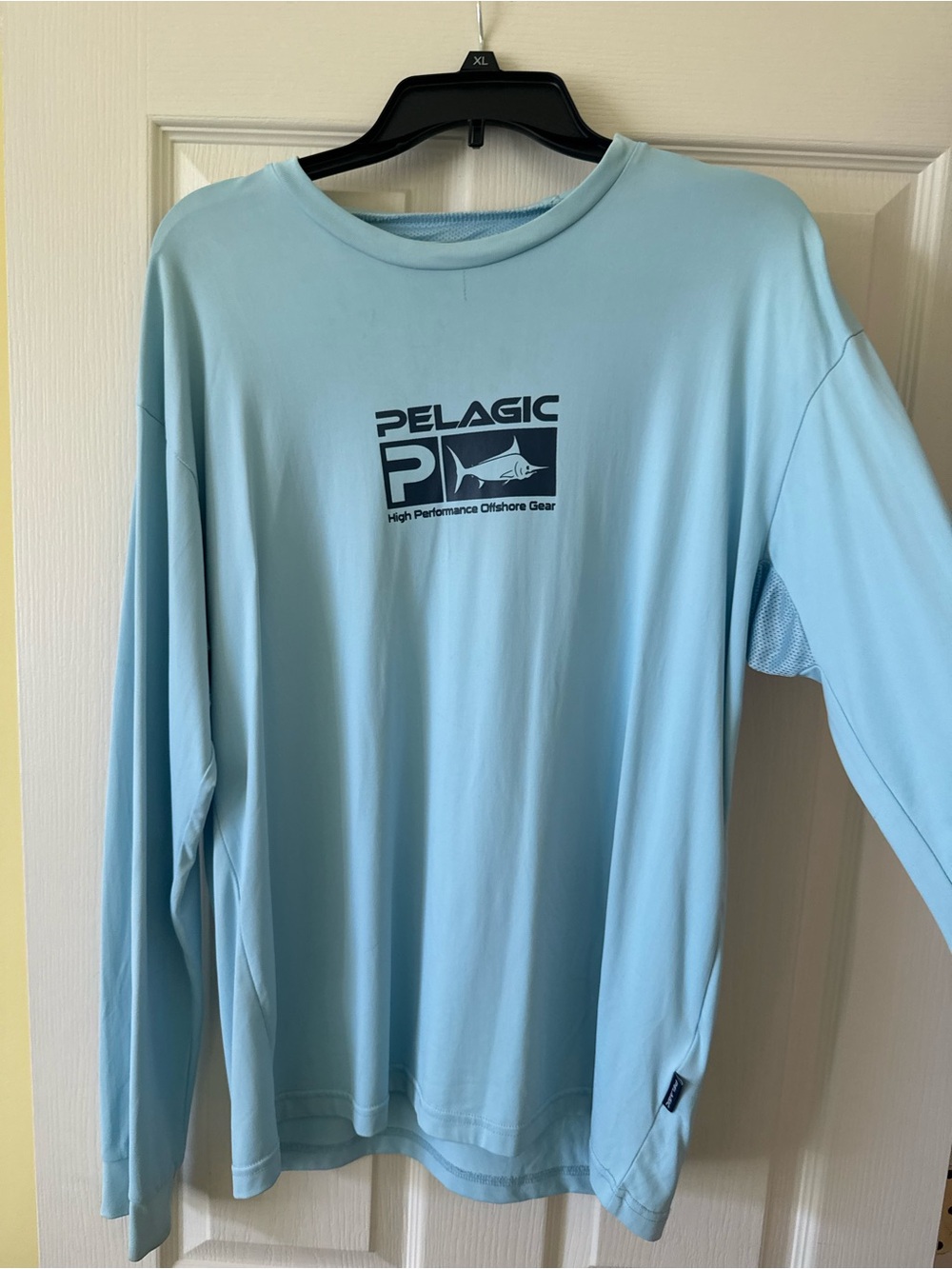Pelagic Men’s or Women’s Long-Sleeve Performance Shirt - Sky Blue with Navy Logo